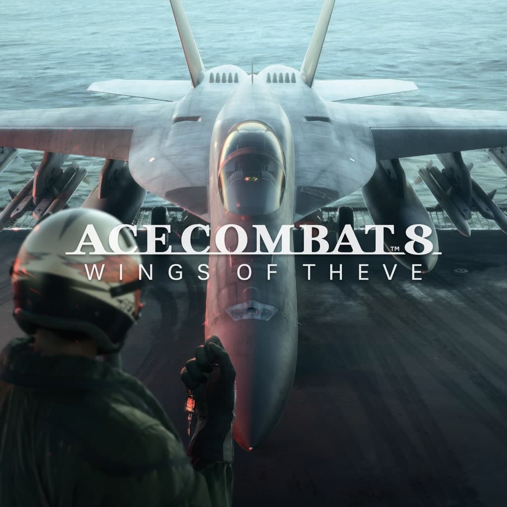 A fighter aircraft crosses a dramatic sky in official Ace Combat 8: Wings of Theve artwork.